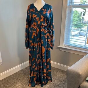 NWT DIARRABLU - Teal and Orange Geometric Maxi Dress - XL